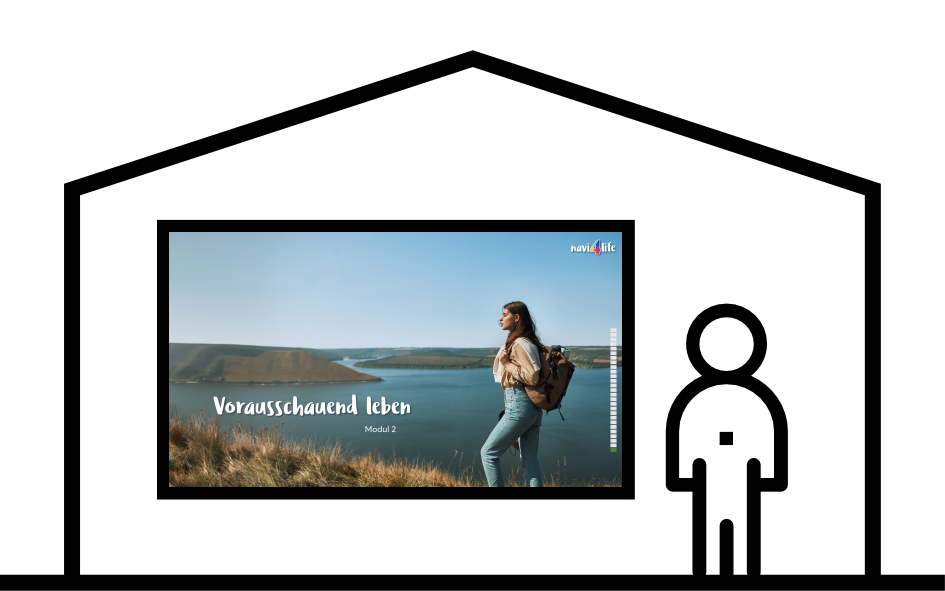 Symbol Powerpoint auf Monitor mit Umriss Haus