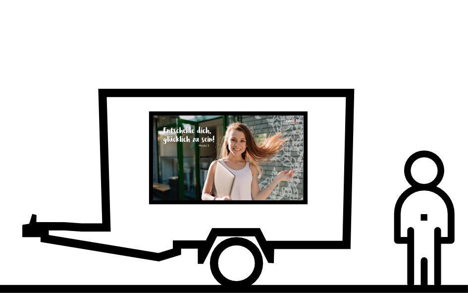 Symbol Powerpoint auf Monitor mit Anhängerumriss