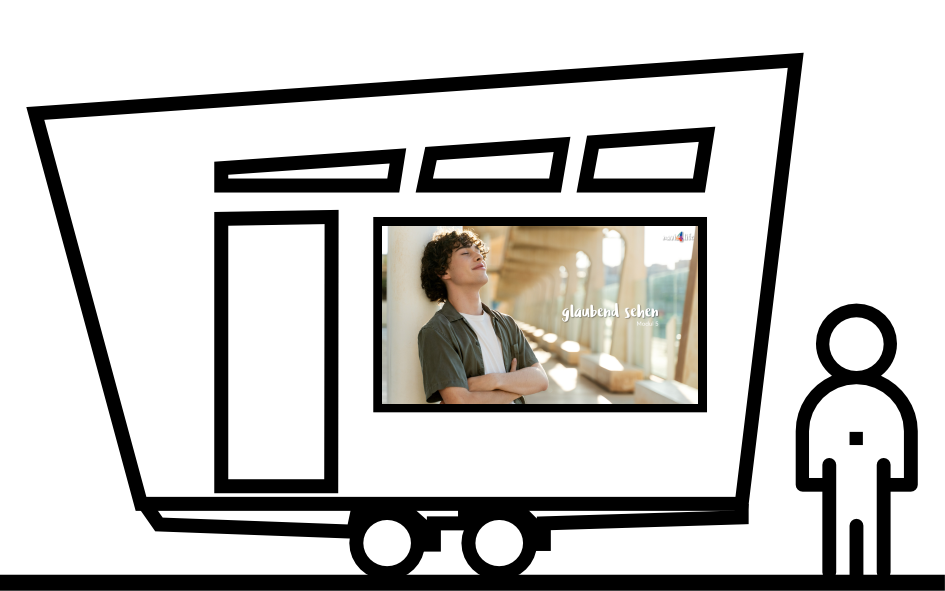 Powerpoint auf Monitor mit Umriss Anhänger groß